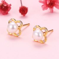 Natural Pearl  Zircon  Four-Leaf Clover  925 Silver Earrings  8mm  JE0910vhhl-Y07  E-837