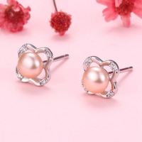 Natural Pearl  Zircon  Four-Leaf Clover  925 Silver Earrings  8mm  JE0911vhhl-Y07  E-837