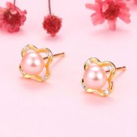 Natural Pearl  Zircon  Four-Leaf Clover  925 Silver Earrings  8mm  JE0912vhhl-Y07  E-837