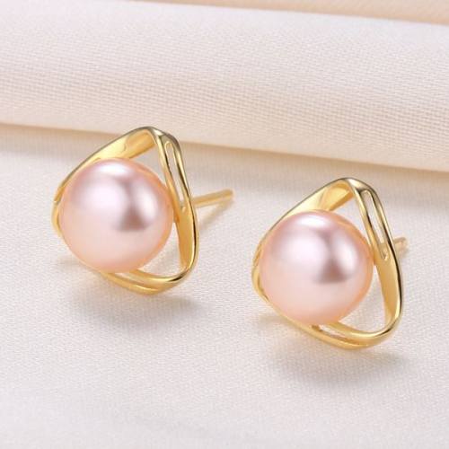 Natural Pearl  Triangle  925 Silver Earrings  10*10mm  JE0916bhhp-Y07  E-876