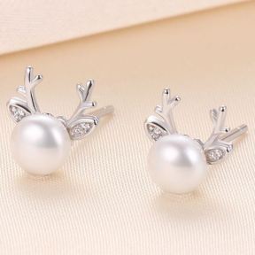 Natural Pearl  Zircon  Antlers  925 Silver Earrings  8*8mm  JE0917bhbl-Y07  E-863