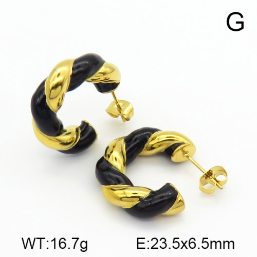 Enamel,Handmade Polished Twist Half Ring Stainless Steel Earrings 7E3000014bhia-066