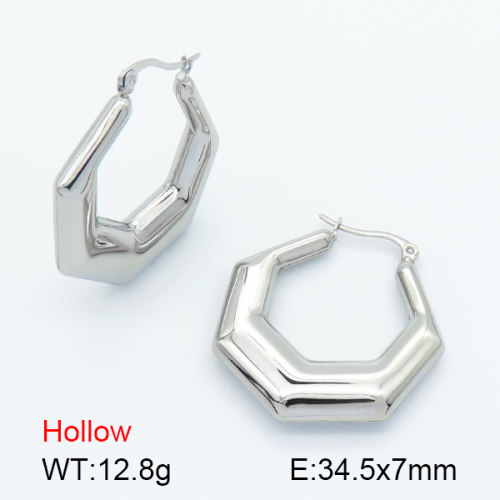 Handmade Polished  Hexagonal Ring  Stainless Steel Earrings  7E2000075bvpl-G034