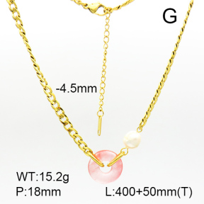Rose Quartz & Cultured Freshwater Pearls,Handmade Polished  Ring  Stainless Steel Necklace  7N4000127ahlv-066