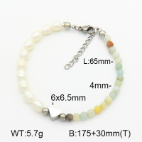 Amazonite & Cultured Freshwater Pearls  Stainless Steel Bracelet