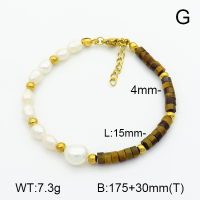 Tiger Eye & Cultured Freshwater Pearls  Stainless Steel Bracelet