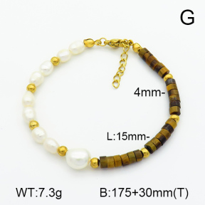 Tiger Eye & Cultured Freshwater Pearls  Stainless Steel Bracelet  7B3000060vhkb-908