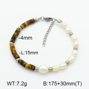 Tiger Eye & Cultured Freshwater Pearls  Stainless Steel Bracelet  7B3000061ahjb-908