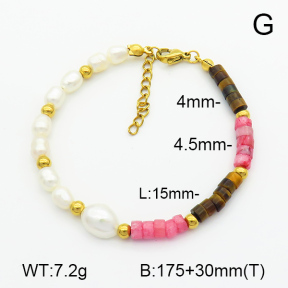 Tiger Eye & Rhodochrosite & Cultured Freshwater Pearls  Stainless Steel Bracelet  7B3000062vhkb-908