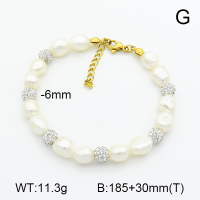 Rhinestone Clay Pave Beads & Cultured Freshwater Pearls  Stainless Steel Bracelet
