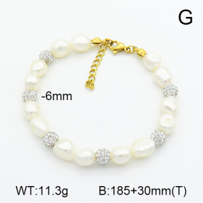 Rhinestone Clay Pave Beads & Cultured Freshwater Pearls  Stainless Steel Bracelet  7B3000076ahlv-908
