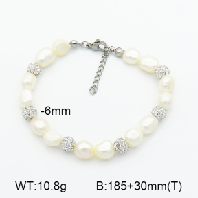 Rhinestone Clay Pave Beads & Cultured Freshwater Pearls  Stainless Steel Bracelet  7B3000077vhkb-908