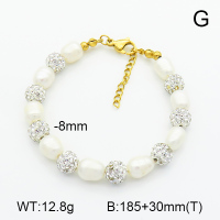 Rhinestone Clay Pave Beads & Cultured Freshwater Pearls  Stainless Steel Bracelet
