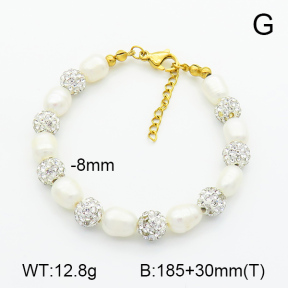 Rhinestone Clay Pave Beads & Cultured Freshwater Pearls  Stainless Steel Bracelet  7B3000078ahlv-908