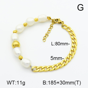 Cultured Freshwater Pearls  Stainless Steel Bracelet  7B3000080ahjb-908