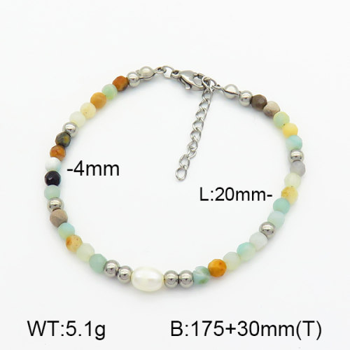Amazonite & Cultured Freshwater Pearls  Stainless Steel Bracelet  7B4000092bhia-908