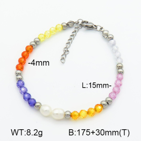 Zirconia & Cultured Freshwater Pearls  Stainless Steel Bracelet  7B4000110ahjb-908
