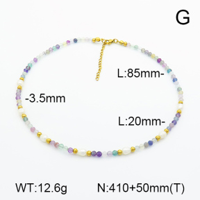 Fluorite & Cultured Freshwater Pearls  Stainless Steel Necklace  7N3000057aija-908