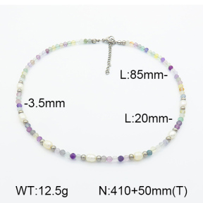 Fluorite & Cultured Freshwater Pearls  Stainless Steel Necklace  7N3000058biib-908