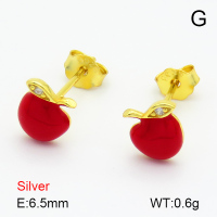 Zircon & Enamel  Apple  925 Silver Earrings  JUSE70007bbpi-925