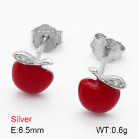 Zircon & Enamel  Apple  925 Silver Earrings  JUSE70008bbpi-925