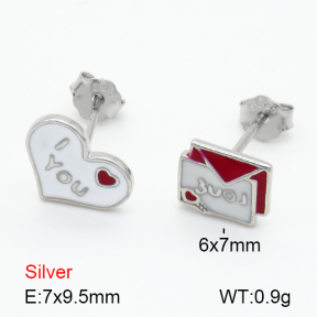 Enamel  Heart and Envelope  925 Silver Earrings  JUSE70009vhlm-925