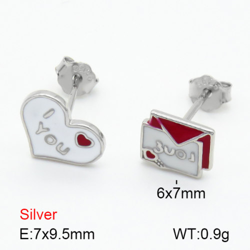 Enamel  Heart and Envelope  925 Silver Earrings  JUSE70009vhlm-925