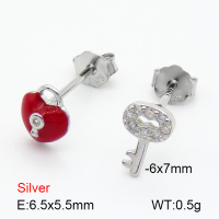 Zircon & Enamel  Lock and Key  925 Silver Earrings  JUSE70011bhhp-925