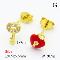 Zircon & Enamel  Lock and Key  925 Silver Earrings  JUSE70012bhhp-925