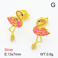 Enamel  Flamingo  925 Silver Earrings  JUSE70013bhil-925