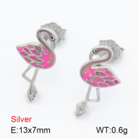 Enamel  Flamingo  925 Silver Earrings  JUSE70014bhil-925