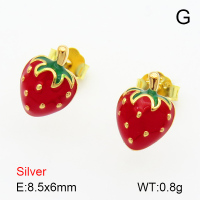 Enamel  Strawberry  925 Silver Earrings  JUSE70044bbpo-925