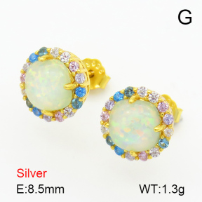 Opal & Zircon  Nearly Round  925 Silver Earrings  JUSE70057vhpo-925