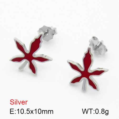 Enamel  Maple Leaf  925 Silver Earrings  JUSE70062bbpo-925