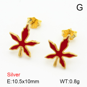 Enamel  Maple Leaf  925 Silver Earrings  JUSE70063bbpo-925