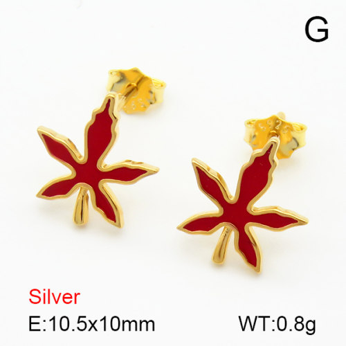 Enamel  Maple Leaf  925 Silver Earrings  JUSE70063bbpo-925