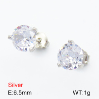Zircon  Nearly Round  925 Silver Earrings  JUSE70081vhha-925