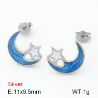 Enamel  Moon and Star  925 Silver Earrings  JUSE70087bhbl-925