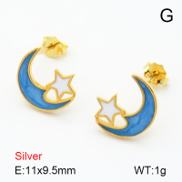 Enamel  Moon and Star  925 Silver Earrings  JUSE70088bhbl-925
