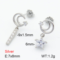 Zircon  Moon and Star  925 Silver Earrings  JUSE70089vhkl-925