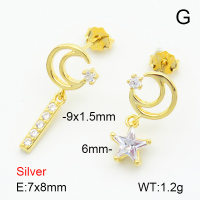 Zircon  Moon and Star  925 Silver Earrings  JUSE70090vhkl-925