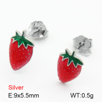 Enamel  Strawberry  925 Silver Earrings  JUSE70091bhhh-925
