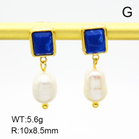 Blue Quartz & Cultured Freshwater Pearls,Handmade Polished  Rectangle  Stainless Steel Earrings  7E3000017vhkb-066