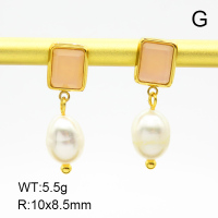 Rose Quartz & Cultured Freshwater Pearls,Handmade Polished  Rectangle  Stainless Steel Earrings  7E3000018vhkb-066