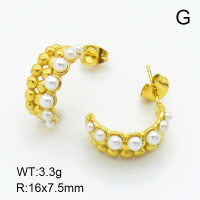 Plastic Imitation Pearls,Handmade Polished  Half Ring  Stainless Steel Earrings  7E3000019bhia-066