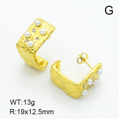 Plastic Imitation Pearls & Czech Stones,Handmade Polished  L Shape  Stainless Steel Earrings  7E3000020bhia-066