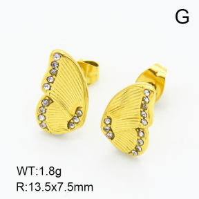 Czech Stones,Handmade Polished  Butterfly  Stainless Steel Earrings  7E4000044vbpb-066