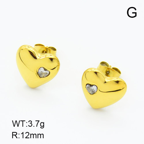 Czech Stones,Handmade Polished  Heart Shaped  Stainless Steel Earrings  7E4000045bhva-066