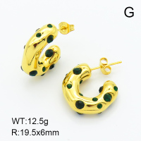 Czech Stones,Handmade Polished  Half Ring  Stainless Steel Earrings  7E4000049bhia-066