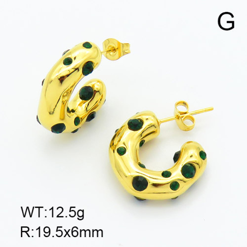 Czech Stones,Handmade Polished  Half Ring  Stainless Steel Earrings  7E4000049bhia-066